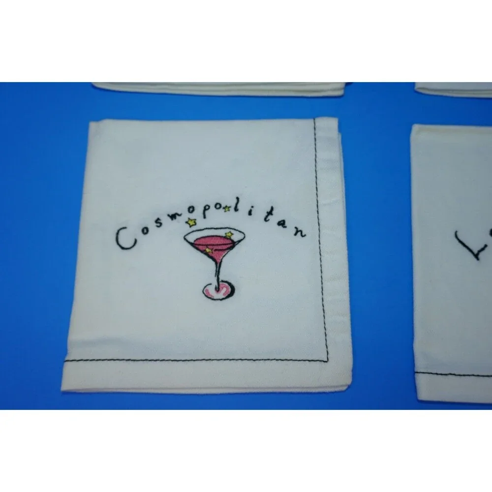 Pottery Barn Embroidered Martini Cocktail Napkins Set of 4